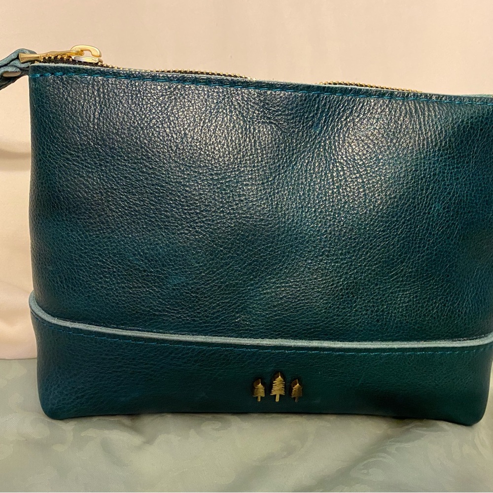 Portland Leather Lagoon large Chelsea pouch with wristlet strap.